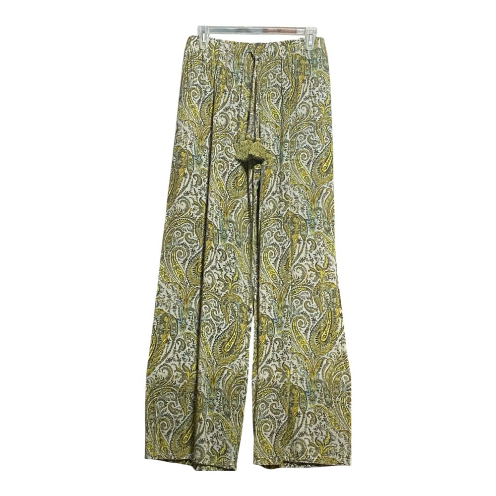 Fiore Green and White Paisley Pilazo Pants 2